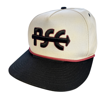 PSE Snap Back, Two Tone Cream and Black. Vintage Logo Cap
